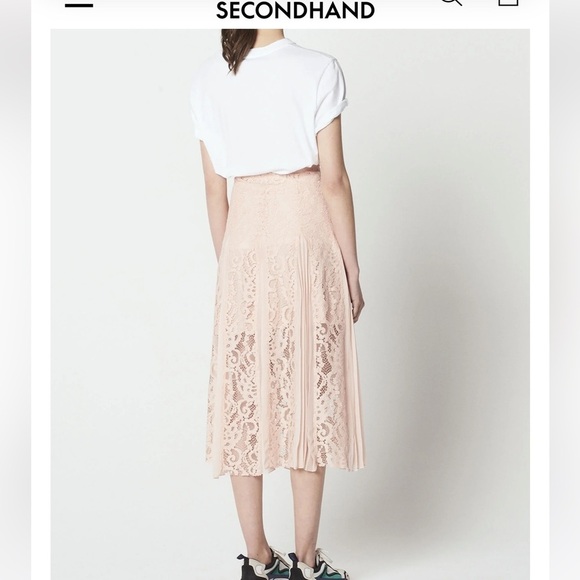 Sandro Pale Pink Pleated Detail Floral Lace Midi Skirt size 2 - Picture 5 of 14